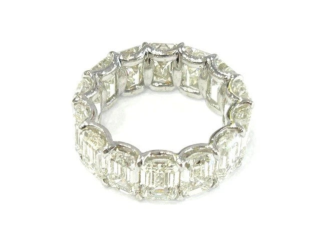 18K White Gold Emerald Cut Diamond Eternity Band 14.03 Carat Total Weight W/GIA