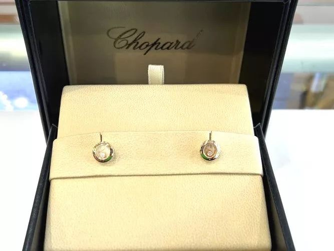 Chopard 18K Rose Gold Happy Diamonds Icons Ethical Diamond Earrings 0.10Cts. B&P