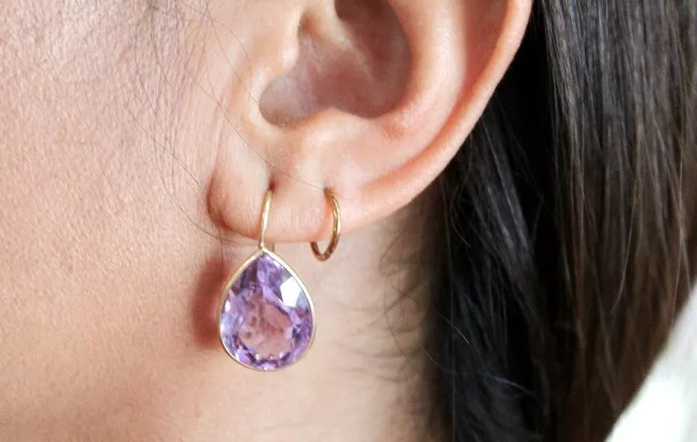 14K Yellow Gold Amethyst Teardrop Earrings 19.00 Carats