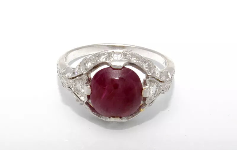Art Deco 2.00 ctw. Red Ruby Diamonds 14k White Gold Ring Size 7 3.48 grams