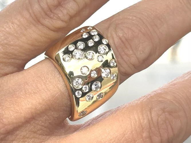 18K Yellow Gold Wide Confetti Diamond Flush Band 0.83 Carats
