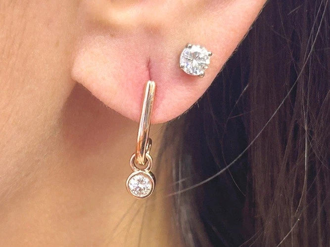 14K Rose Gold Diamond Bezel Set Drop Earrings 0.40 Carats