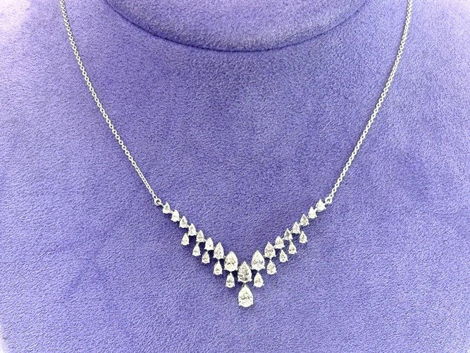 14K White Gold V-Shape Diamond Scatter Necklace 4.90 Carats