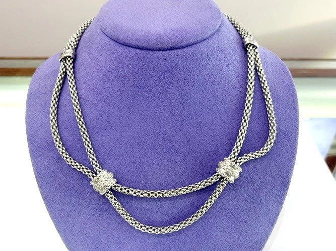 Fope 18K White Gold 2 Row Rope & Diamond Necklace 0.50 Carats