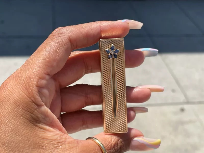 Van Cleef & Arpels 14K Yellow Gold Diamond & Sapphire Original Lipstick Case