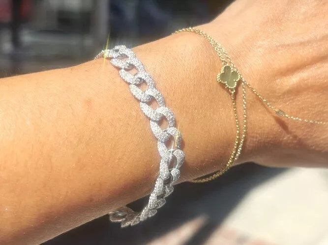 14K White Gold Diamond Pave' Cuban Link Bracelet 2.99 Carats