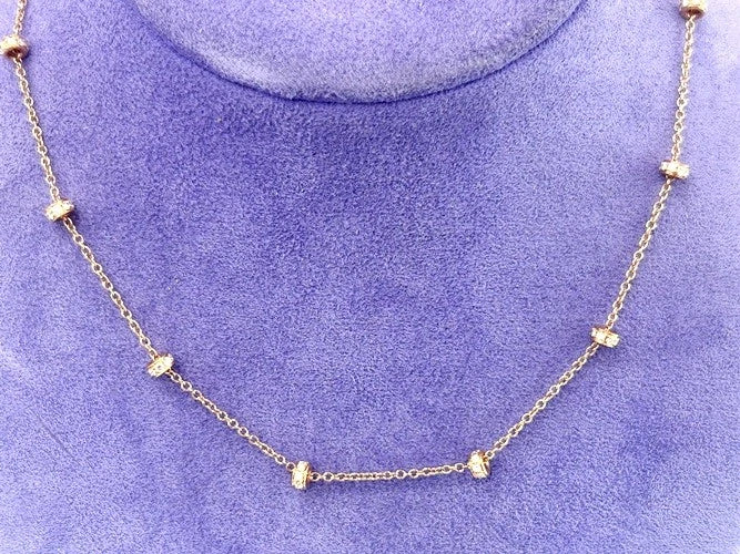 18K Rose Gold Diamond Ball Station Necklace 0.85 Carat Total Weight