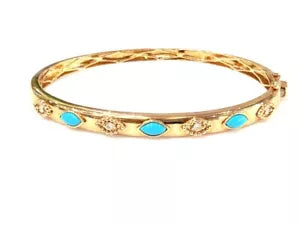 14K Rose Gold Alternate Diamond & Turquoise Bangle Bracelet 0.11 Carats