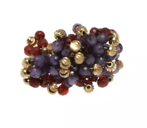 18K Yellow Gold, Amethyst & Garnet Briolette Beaded Ring