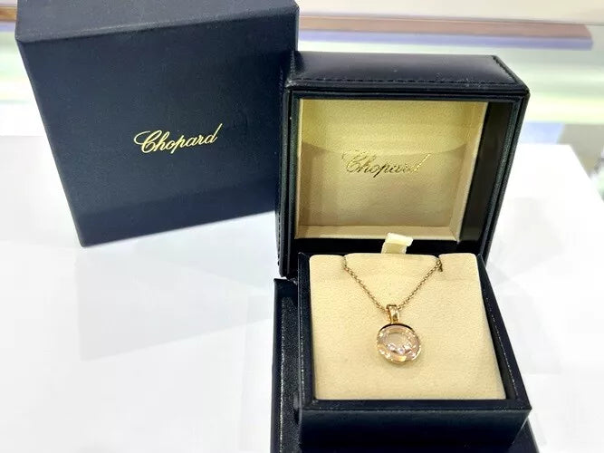 Chopard 18K Rose Gold Happy Diamond Icons Necklace 0.15 Carats W/Box & Papers