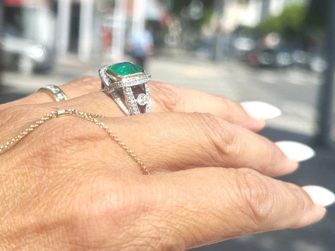 18K White & Yellow Gold Natural Columbian Emerald & Diamond Ring 2.47 Carats