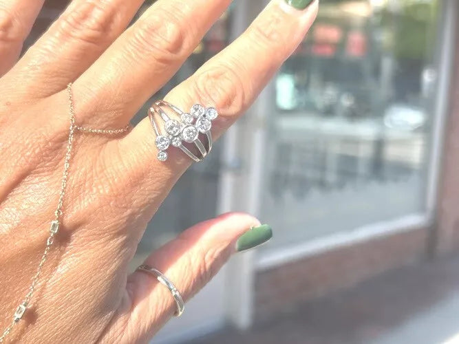 14K White Gold Bezel Scatter Diamond Ring 1.25 Carats