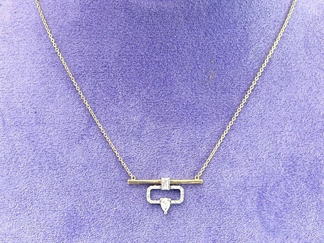 18K Yellow Gold Dangling Geometric Diamond Bar Necklace 0.39 Carats