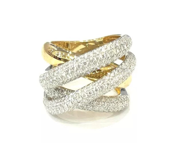 18K Yellow Gold Pave' Crossover 4 Row Diamond Ring 2.17 Carats