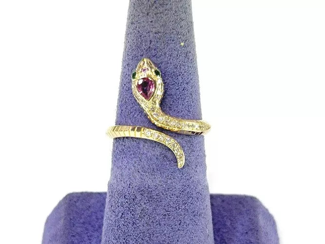 14K Yellow Gold Diamond Serpnte Wrap Ring 0.13 Carats