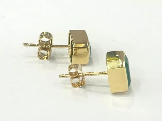 18K Yellow Gold Emerald Cut Emerald Bezel Studs 1.96 Carats