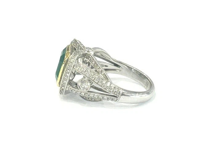 18K White & Yellow Gold Natural Columbian Emerald & Diamond Ring 2.47 Carats