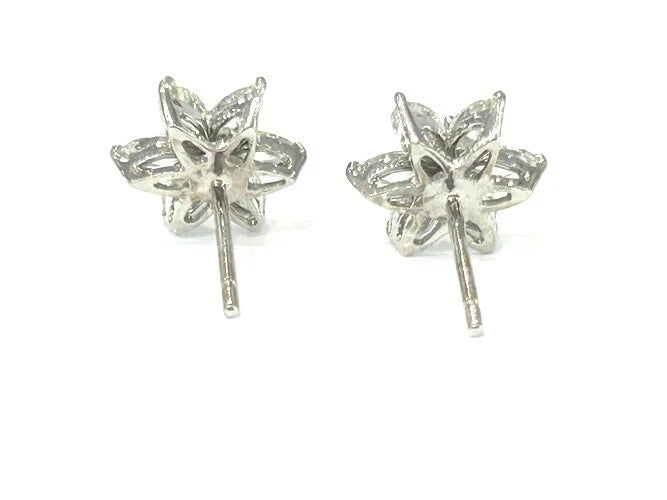 18K White Gold 6 Petal Flower Diamond Stud Earrings 1.44 Carats