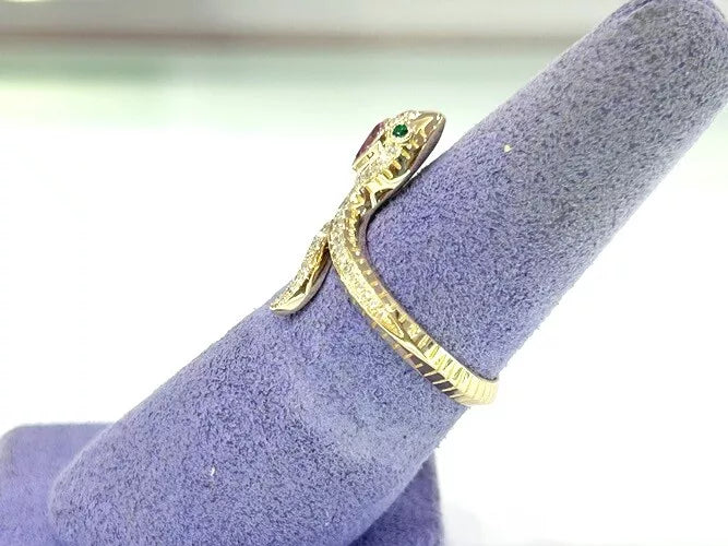 14K Yellow Gold Diamond Serpnte Wrap Ring 0.13 Carats