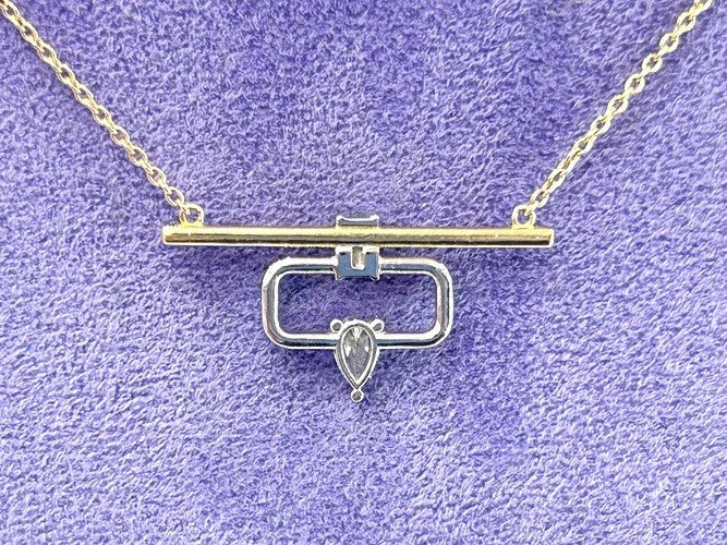 18K Yellow Gold Dangling Geometric Diamond Bar Necklace 0.39 Carats