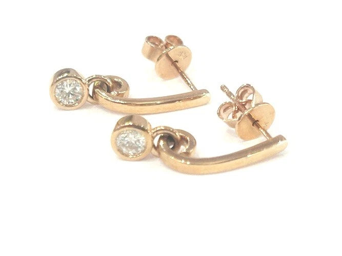 14K Rose Gold Diamond Bezel Set Drop Earrings 0.40 Carats