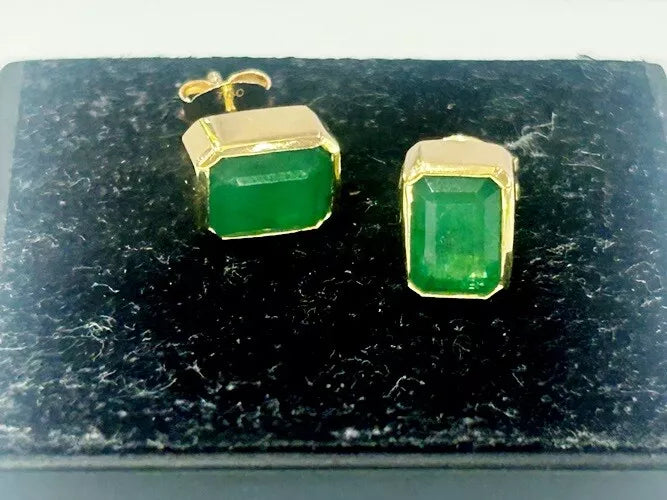 18K Yellow Gold Emerald Cut Emerald Bezel Studs 1.96 Carats