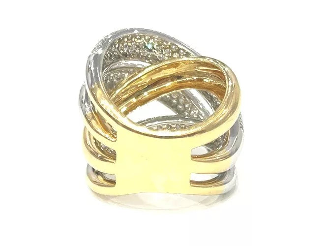 18K Yellow Gold Pave' Crossover 4 Row Diamond Ring 2.17 Carats
