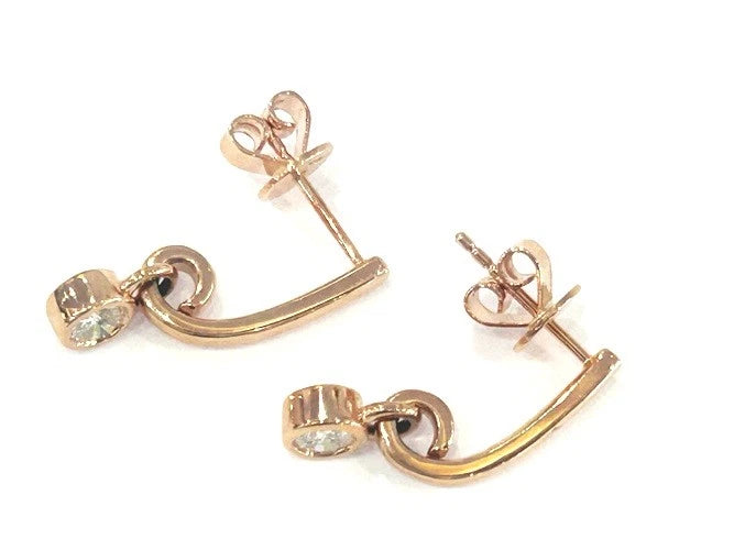 14K Rose Gold Diamond Bezel Set Drop Earrings 0.40 Carats