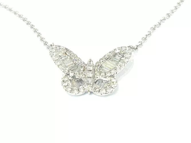 14K White Gold Diamond Butterfly Pendant Necklace 1.12 Carats