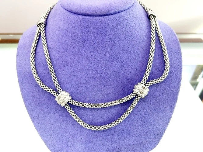 Fope 18K White Gold 2 Row Rope & Diamond Necklace 0.50 Carats