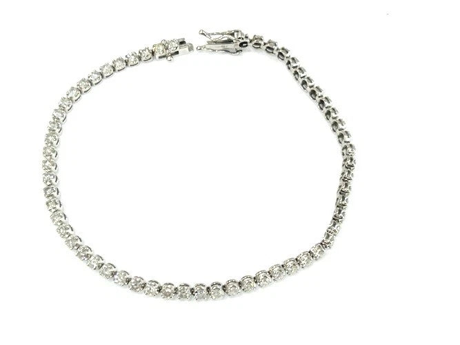 14K White Gold Round Diamond Tennis Bracelet 1.00-1.25 Carats