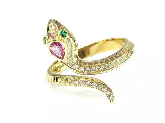 14K Yellow Gold Diamond Serpnte Wrap Ring 0.13 Carats