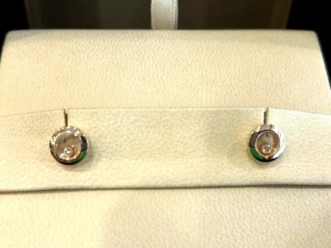 Chopard 18K Rose Gold Happy Diamonds Icons Ethical Diamond Earrings 0.10Cts. B&P