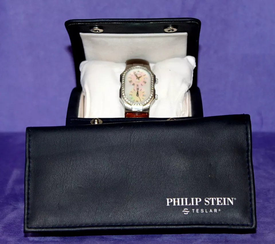 Authentic Estate Philip Stein Women' Large Teslar Diamond Watch Box Extra Bands