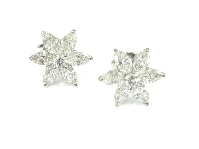 18K White Gold 6 Petal Flower Diamond Stud Earrings 1.44 Carats