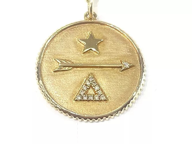 14K Yellow Gold Arrow Pyramid Star Medallion Pendant Necklace 0.05 Carats