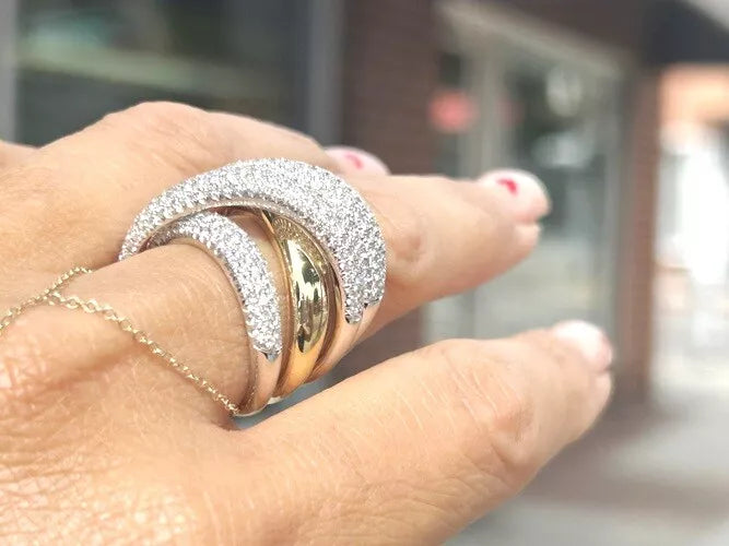 18K Yellow Gold Pave' Crossover 4 Row Diamond Ring 2.17 Carats