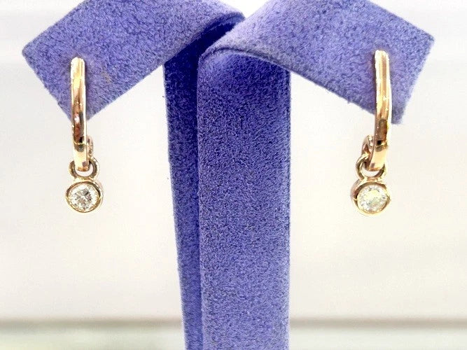 14K Rose Gold Diamond Bezel Set Drop Earrings 0.40 Carats