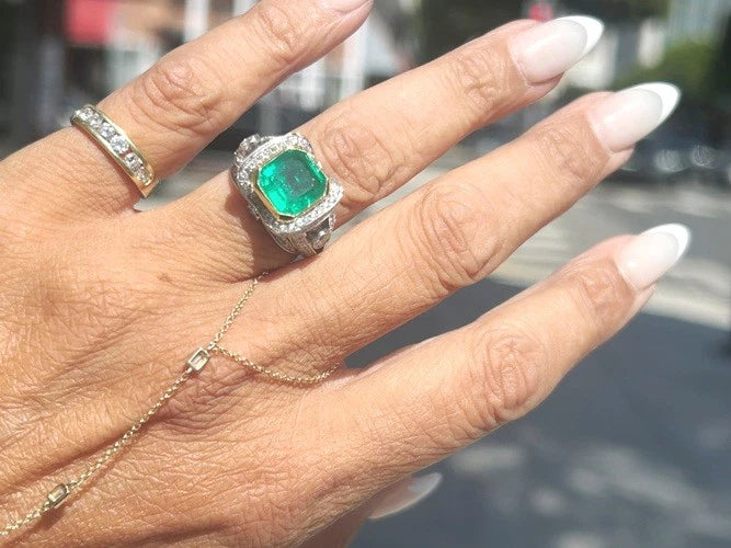 18K White & Yellow Gold Natural Columbian Emerald & Diamond Ring 2.47 Carats