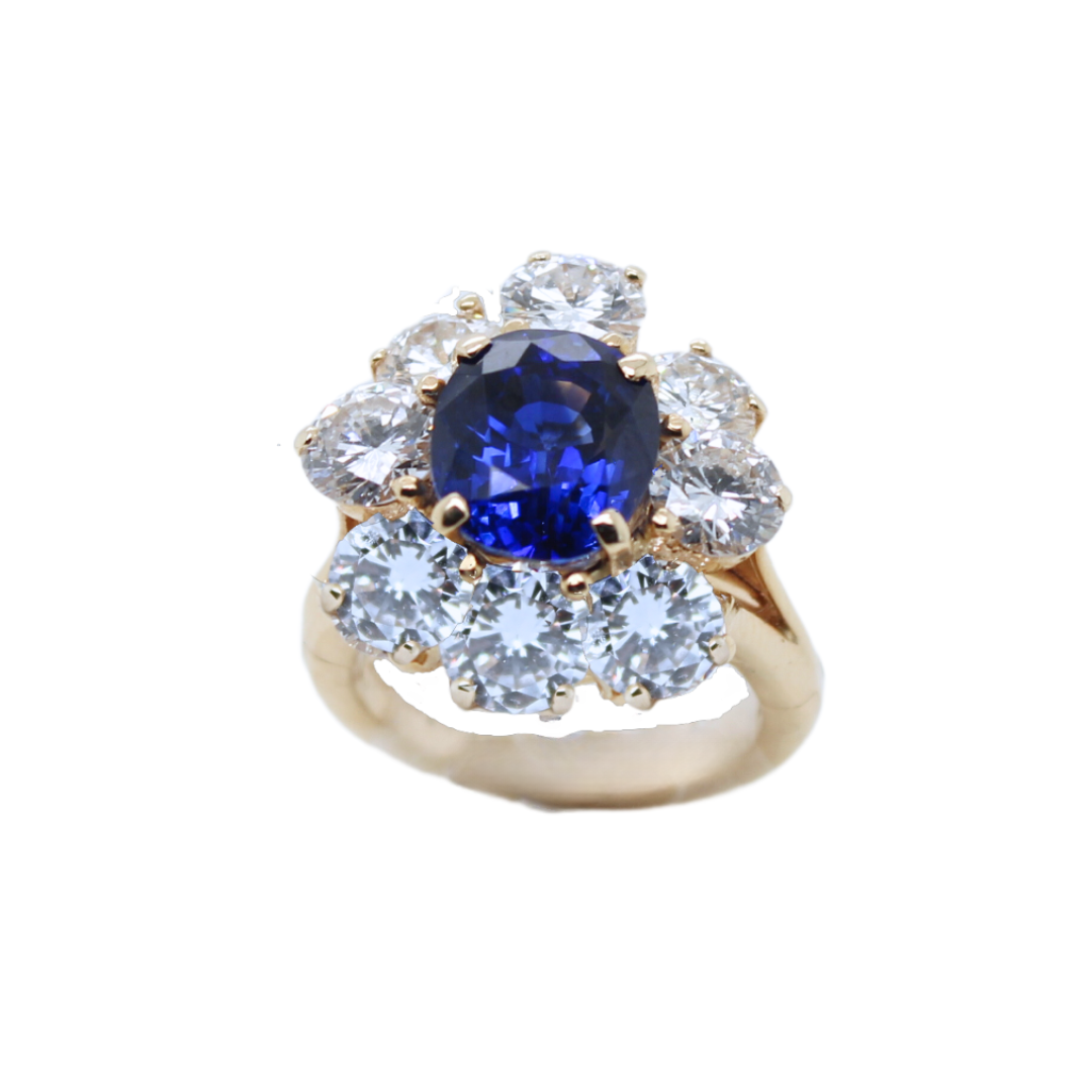 14k Yellow Gold Sapphire and Diamond Flower Ring