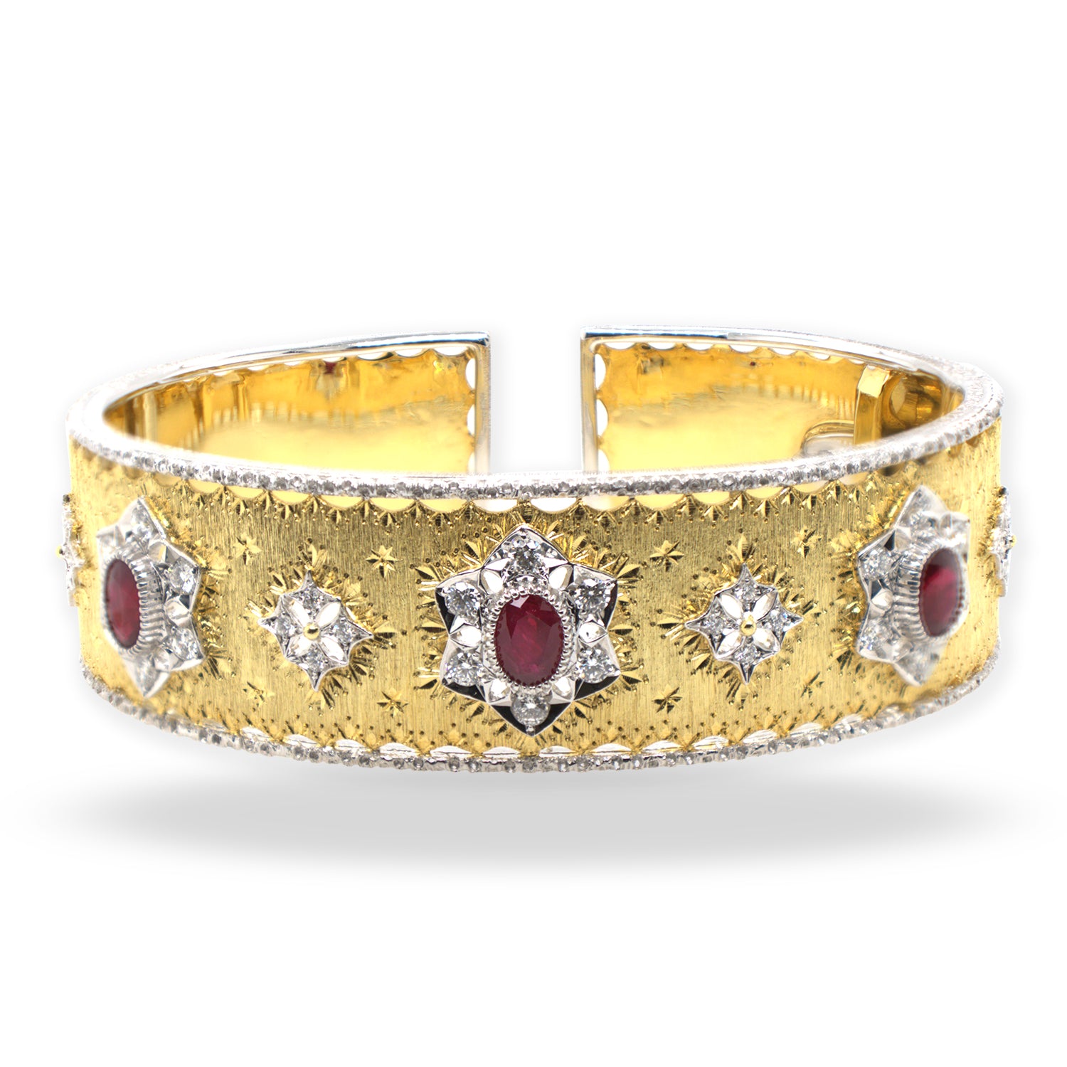 2.73CTW Ruby Diamond Bangle In 18K Yellow Gold