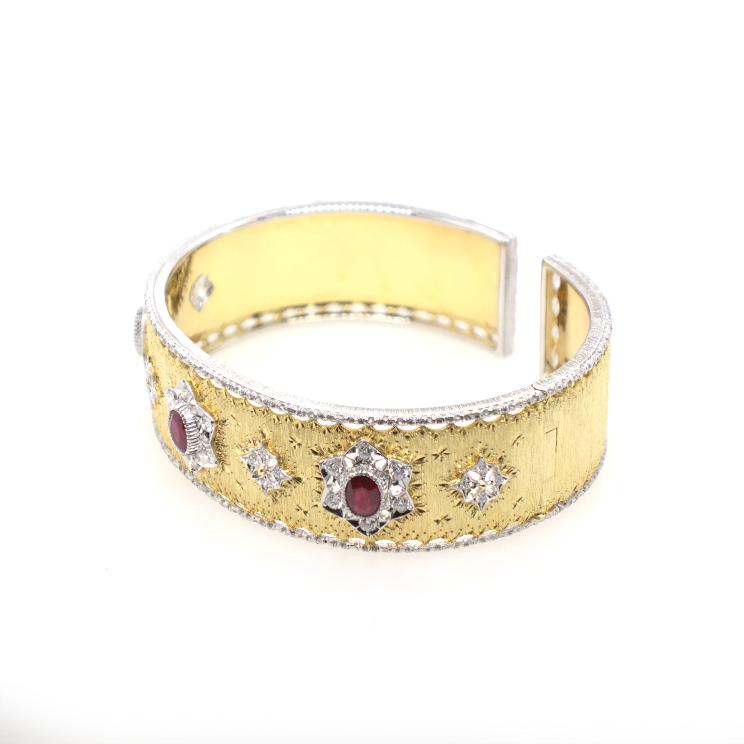 2.73CTW Ruby Diamond Bangle In 18K Yellow Gold
