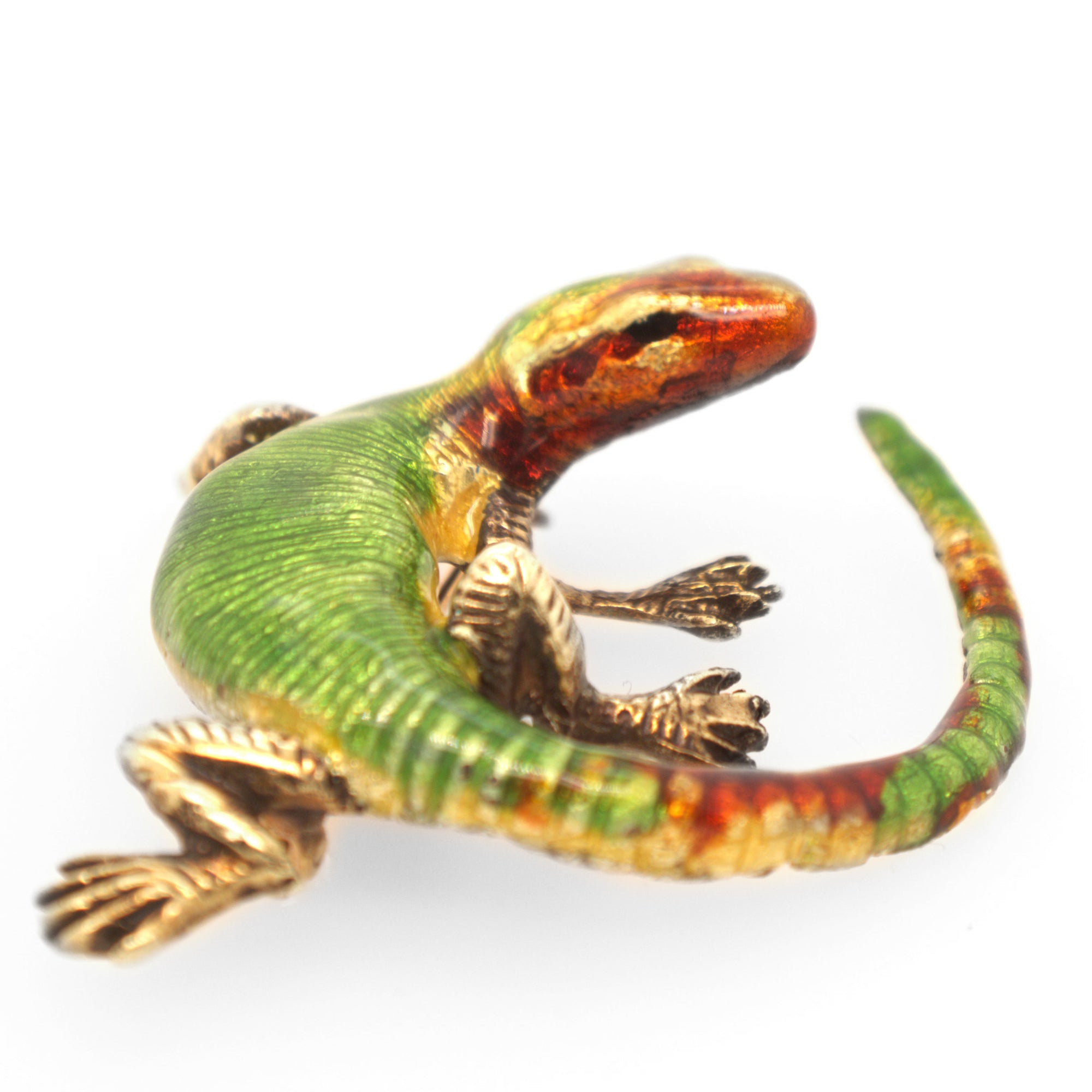 Antique Lizard Enamel Brooch In 14K Yellow Gold