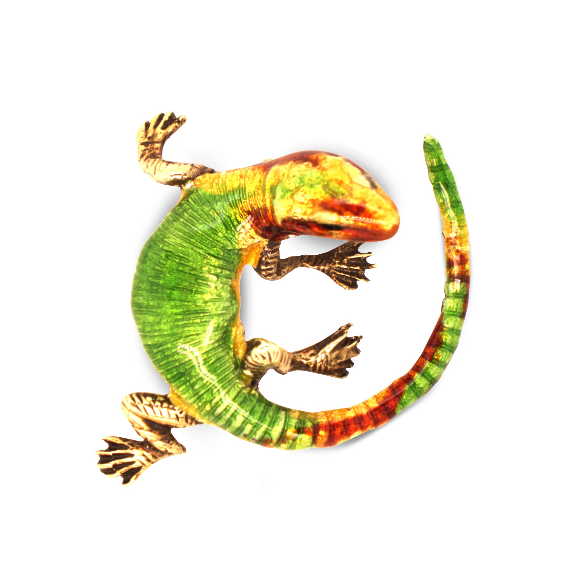 Antique Lizard Enamel Brooch In 14K Yellow Gold