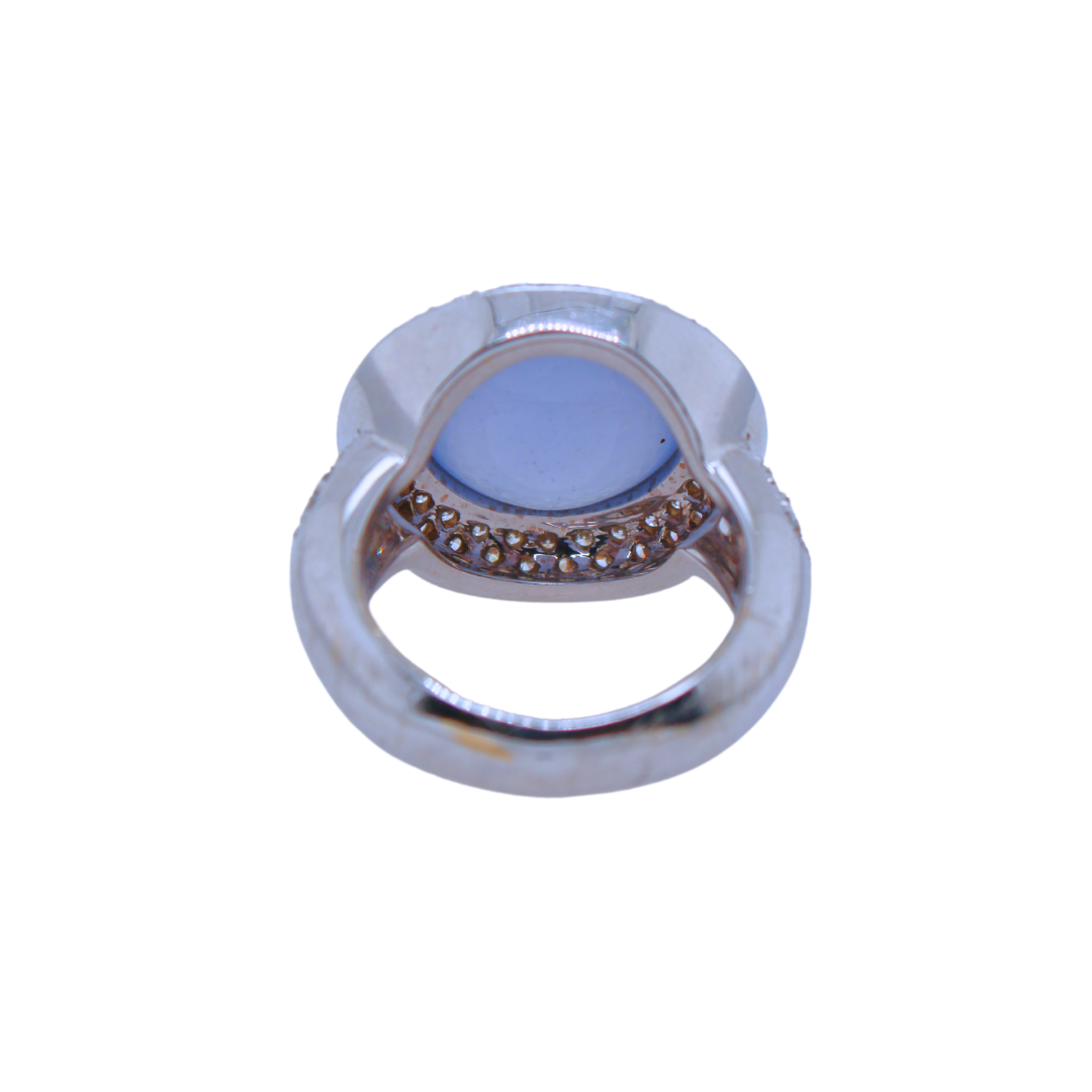 18K White Gold Diamond And Chalcedony Stone Ring