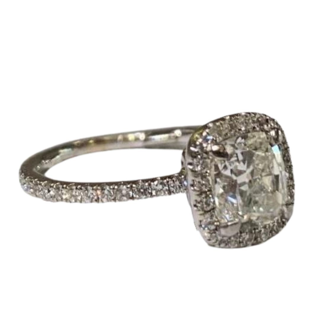 14K WHITE GOLD, DIAMOND 1.31CTS. CUSHION CUT ENGAGEMENT RING