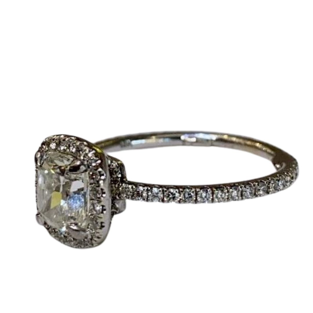 14K WHITE GOLD, DIAMOND 1.31CTS. CUSHION CUT ENGAGEMENT RING