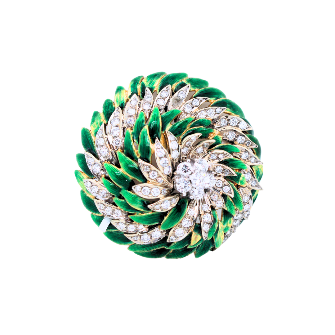 18K Yellow Gold Enamel Brooch
