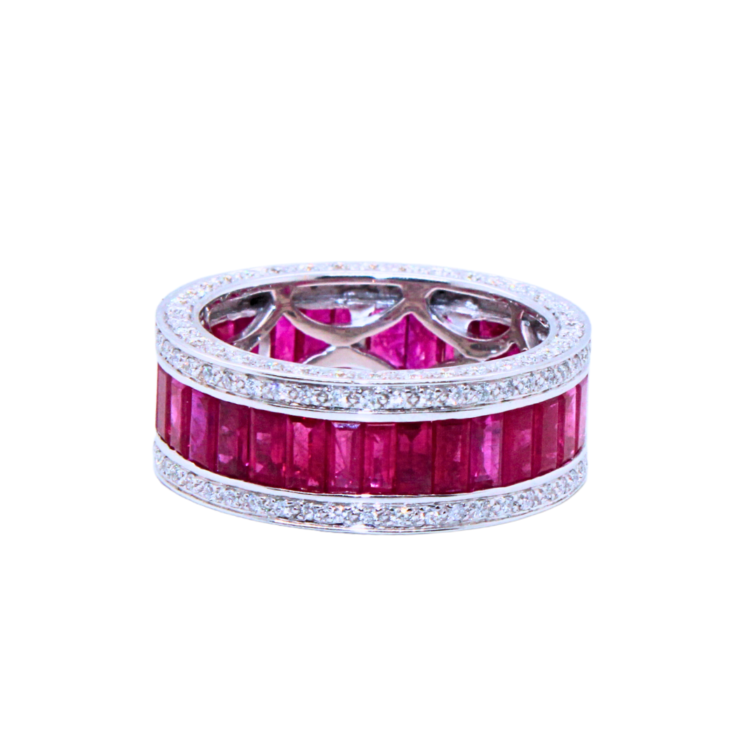 18K White Gold Diamond Red Sapphire Ring