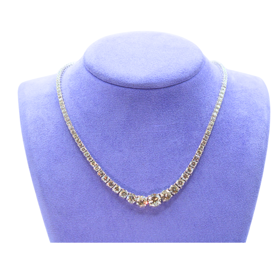 18K White Gold Tennis Diamond Necklace